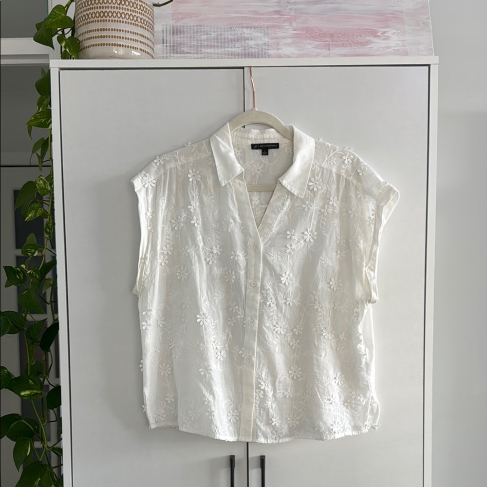 Adrianna Papell White Boxy Button Down Shirt